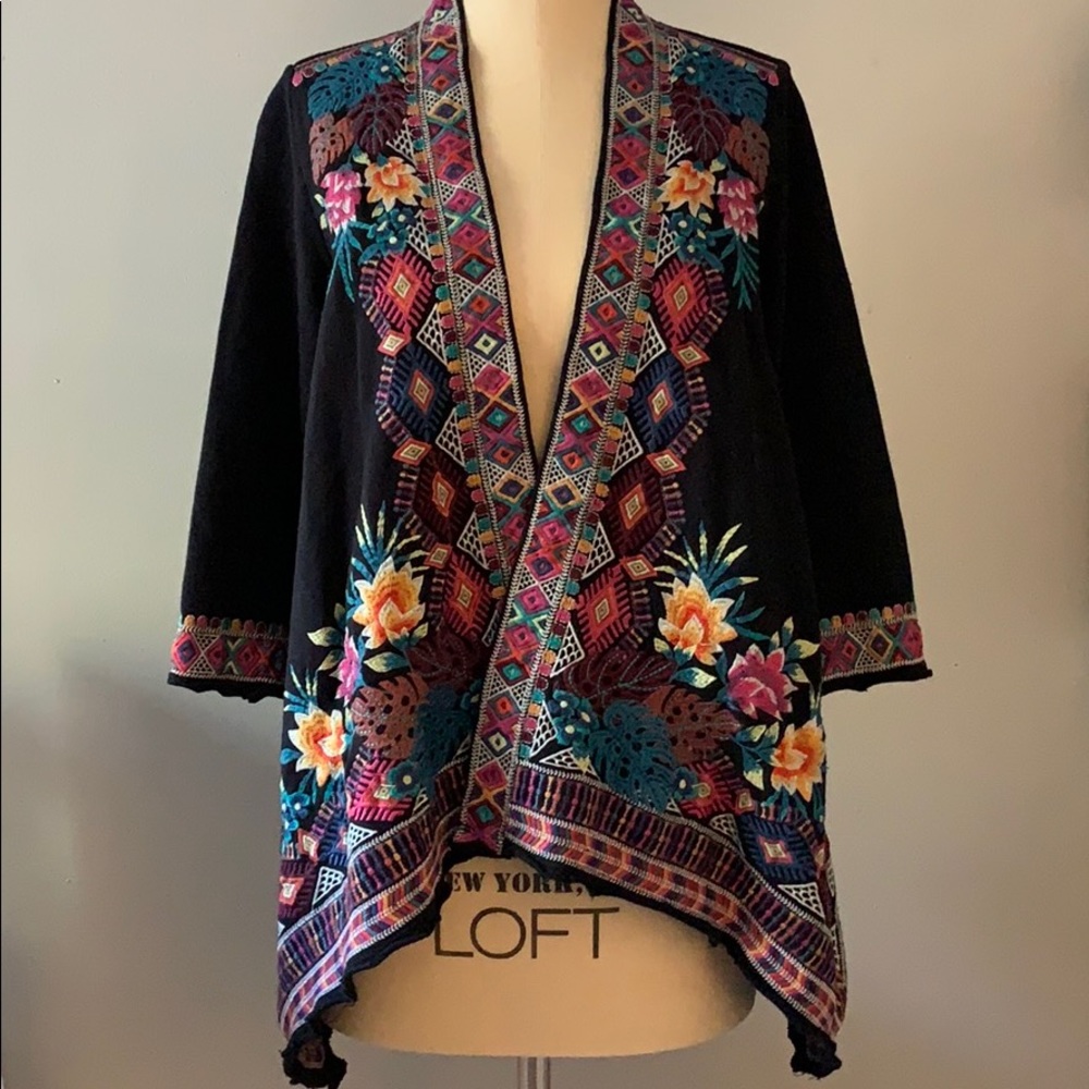 Black Johnny Was Embroidered Open Cardigan, Size S